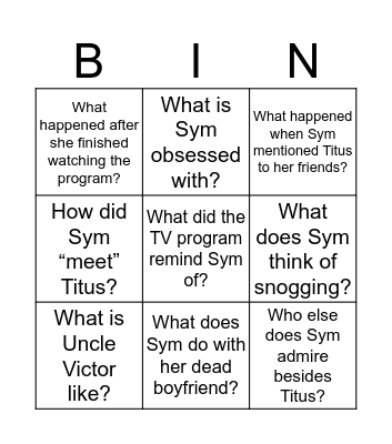 Titus and Sym Bingo Card