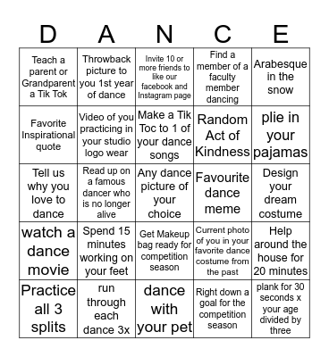 Snow Day Dance Bingo Card