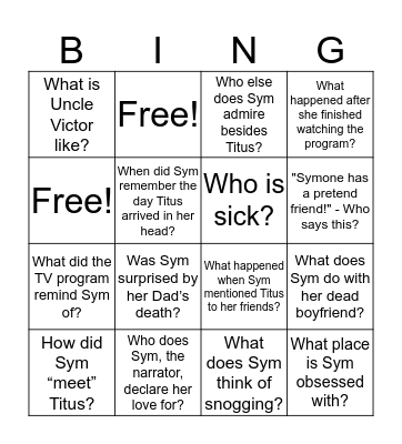 Titus and Sym Bingo Card