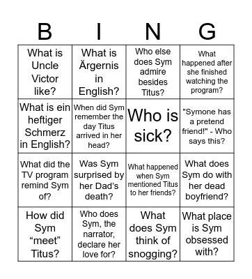 Titus and Sym Bingo Card