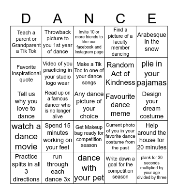 Snow Day Dance Bingo Card