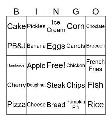 Food Frenzy Bingo Card