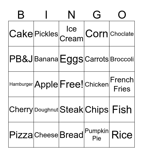 Food Frenzy Bingo Card