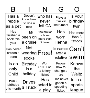 Find Someone Who... Bingo Card