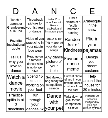 Snow Day Dance Bingo Card