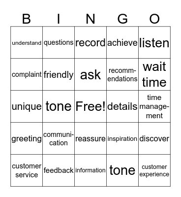 Salon Customer Service Bingo Card