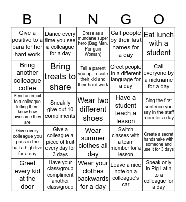 Midway Staff Bingo Card