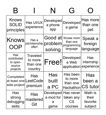 CougHacks 2020 Bingo Card