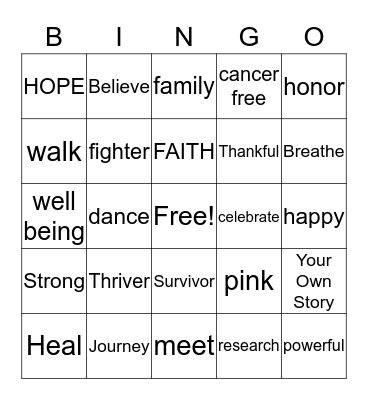 Survivor Thriver Bingo  Bingo Card