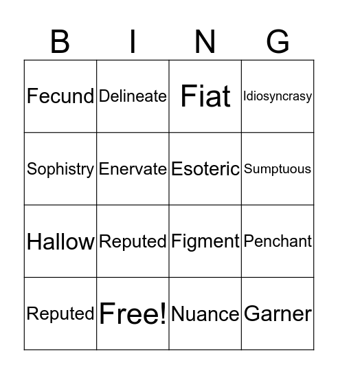 Unit 5 Bingo Card