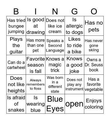 Get to Know Your Neighbor Bingo Card