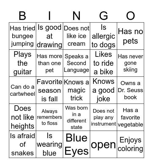 Get to Know Your Neighbor Bingo Card