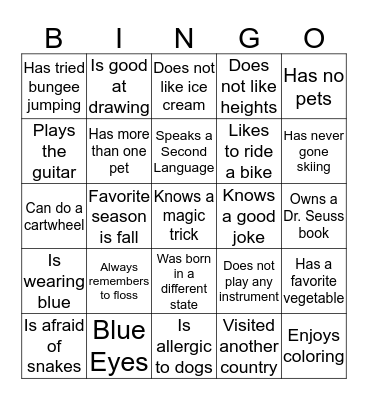 Get to Know Your Neighbor Bingo Card