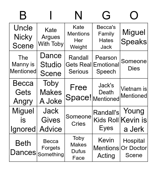 This Is Us Bingo! Bingo Card