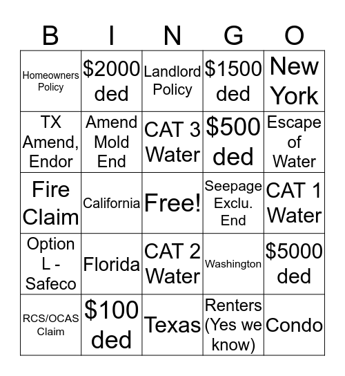 CCR BINGO Card