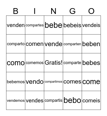 -er & -ir verbs Bingo Card