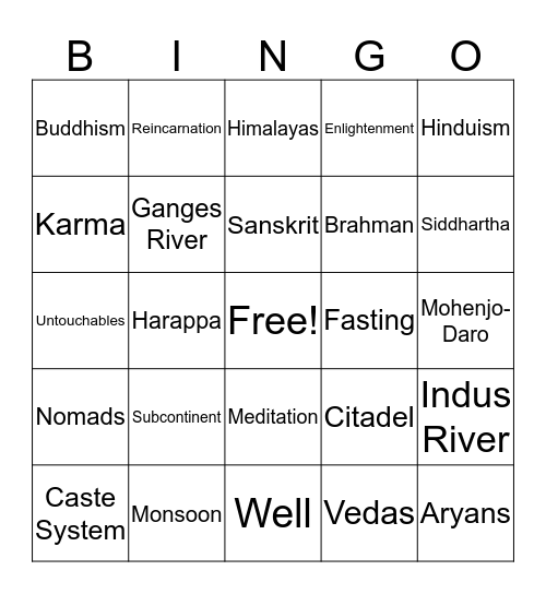 Ancient India Review Bingo Card