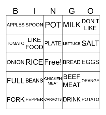 FOOD AND EATING Bingo Card