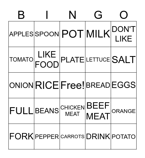 FOOD AND EATING Bingo Card