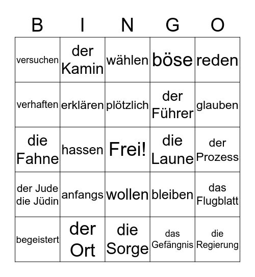 4A Sophie Vokabeln E-K2 Bingo Card