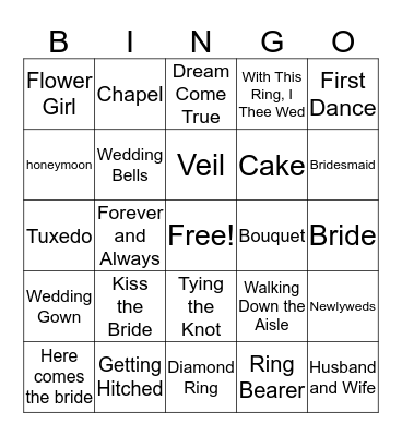 Wedding Shower Bingo Card