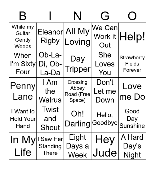RL BINGO BEATLES Bingo Card