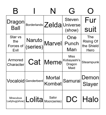 Cosplay Bingo Card