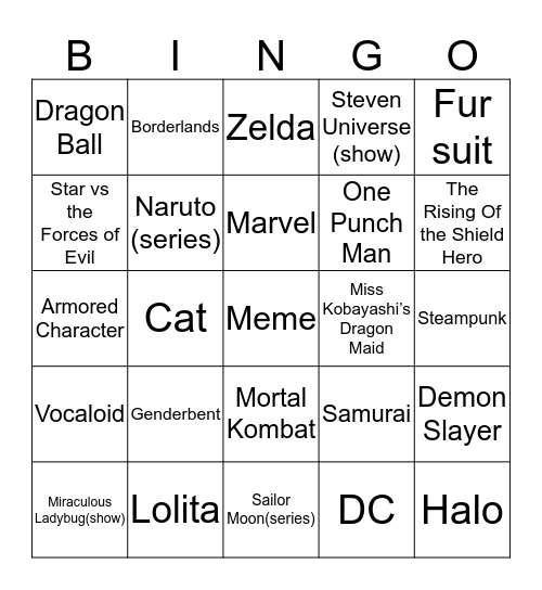 Cosplay Bingo Card