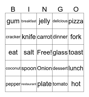 Food Bingo Card