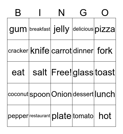 Food Bingo Card