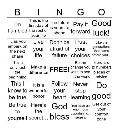 Graduation Bingo Card