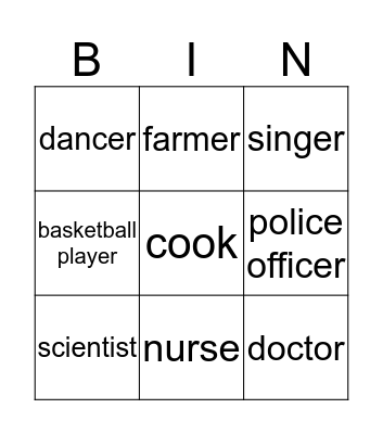 What's my job ? Bingo  Bingo Card