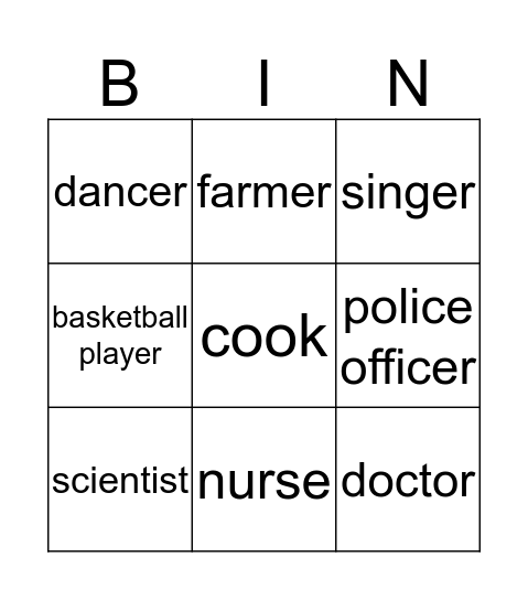 What's my job ? Bingo  Bingo Card