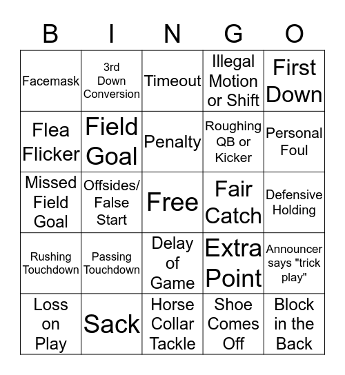 Super Bowl Bingo Card