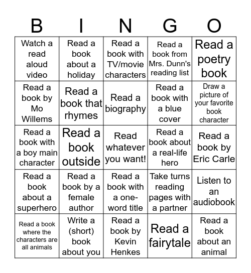 Read Across America Week Bingo Card