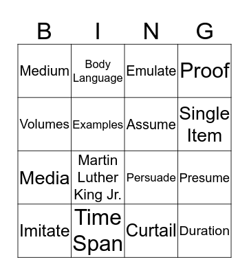 Unit 3, Vocab 2 Bingo Card