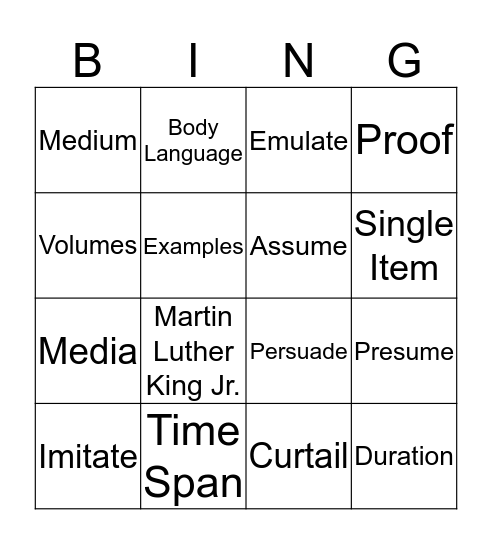 Unit 3, Vocab 2 Bingo Card