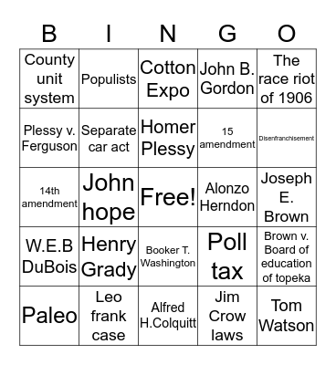 Georgia Bingo Card