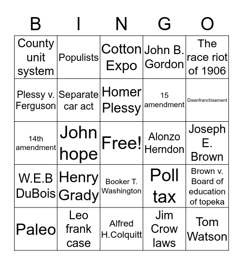 Georgia Bingo Card