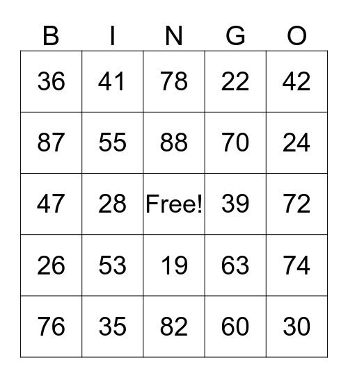 ten more Bingo Card