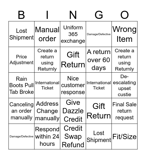 Everlane CX Bingo Card