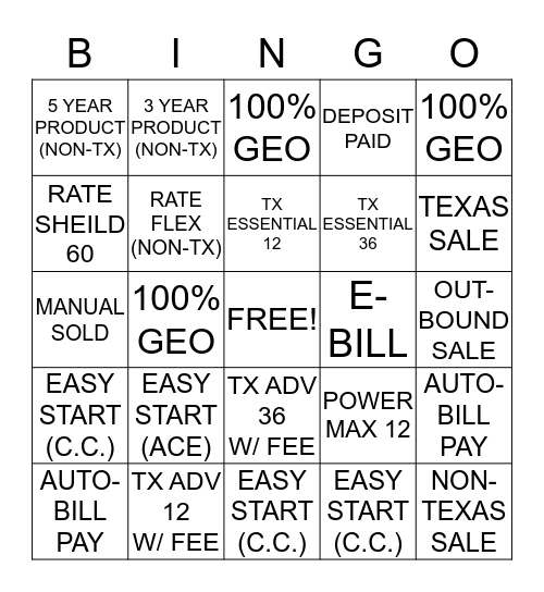 ENERGY B.I.N.G.O Bingo Card