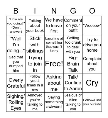 Chris Bingo Card
