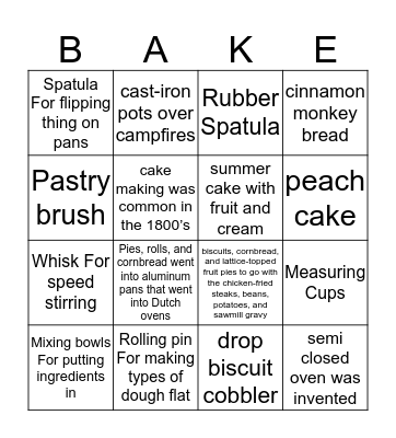 Baker’s Bingo Card