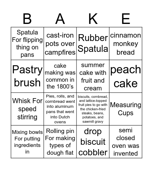 Baker’s Bingo Card