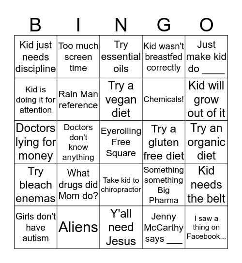 Clueless about Autism Bingo Card