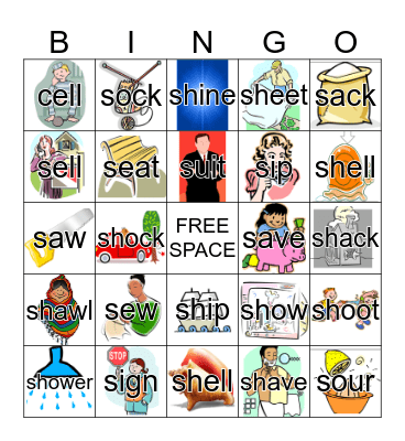 S and SH Sound BINGO Card