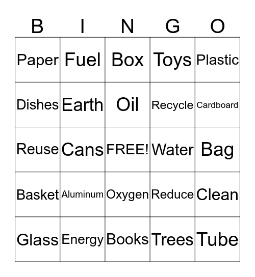 Recycling bingo Card