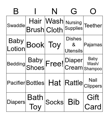 Baby Shower Gift Bingo Card