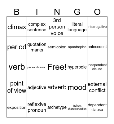 Language Arts 1 Bingo Card